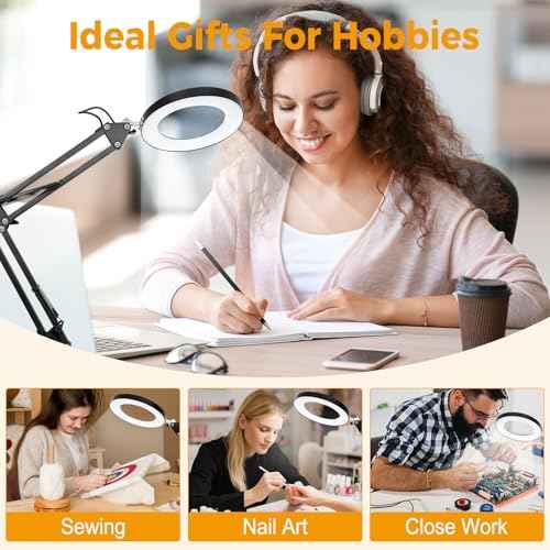 Magnifying Glass with Light and Stand, 15X Large Led Magnifying Lamp 2-in-1 Hands-Free, Desk Magnifying Light with 3 Color Modes & 10 Levels for Crafts Hobby Reading Repair Close Work
