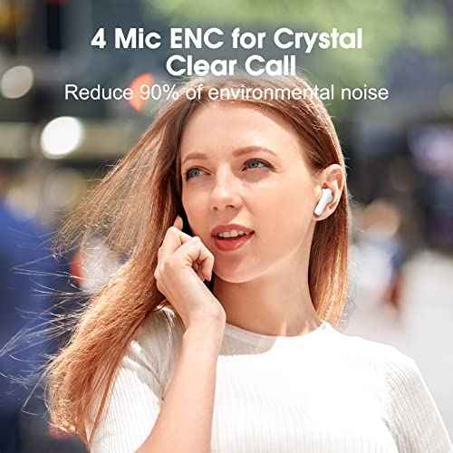 QCY T13 ANC Active Noise Cancelling Wireless Earbuds, Bluetooth 5.3 Headphones with 30H Playtime Charging Case, IPX5 Waterproof Ear Buds for iPhone and Android, White