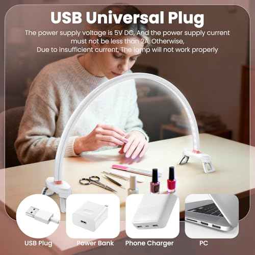 Yokilly Arc Half Moon Light: 20" Half Moon Light with Foldable Bracket for Desk Salon Table Use - No Flicker & Shadow-Free Desk Lamp with Stepless Brightness 3000-6500K for Manicurist Nail Tech