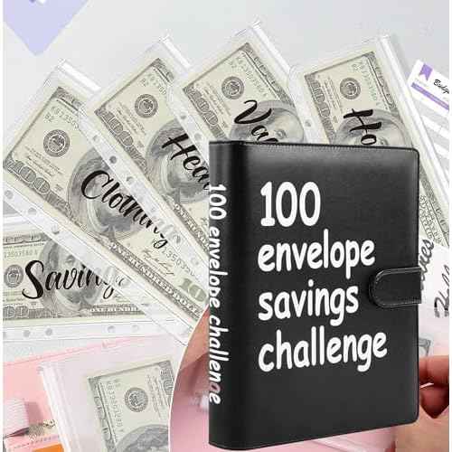 100 Envelopes Money Saving Challenge, 100 Envelope Challenge Binder, Easy and Fun Way to Save $5,050, Savings Challenges Budget Book Binder with Cash Envelopes for Office,Home,School (Black)