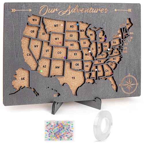 Luoyadee Cork Board USA Map Pin Board, US Map Tracker for Travel, Maps of USA for Traveling, United States Travel Maps for Couples Gift for RV Vacations, Home Classroom Wall Deocor, 12" x 8"