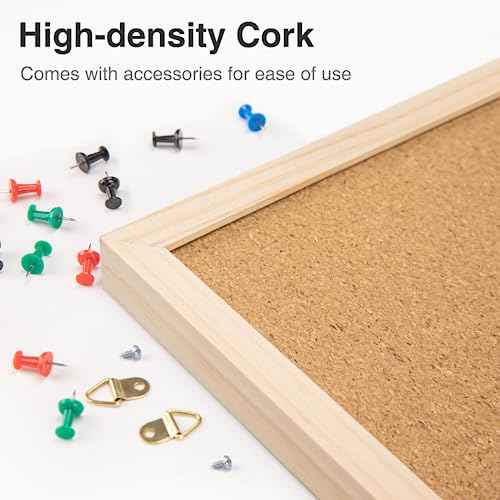 OWLKELA 24'' x 36'' Cork Board Bulletin Board, Wooden Framed Corkboard, Wood Oak Frame Corkboard, Vision Board and Decorative Hanging Pin Board