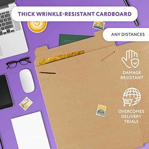 APQ Tab Lock Rigid Mailers 18 x 24 Inches. Pack of 5 Brown Double Wall Cardboard Envelope Mailers. Sturdy Stay Flat Mailers for Photos, Documents, and Artworks. Shipping Photo Mailer Envelopes