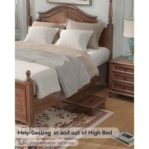 ECROCY Step Stools for Adults Pre-Assembled, Sturdy Wooden Step Stool Lightweight, Portable Bedside Step Stool with Smooth Finish
