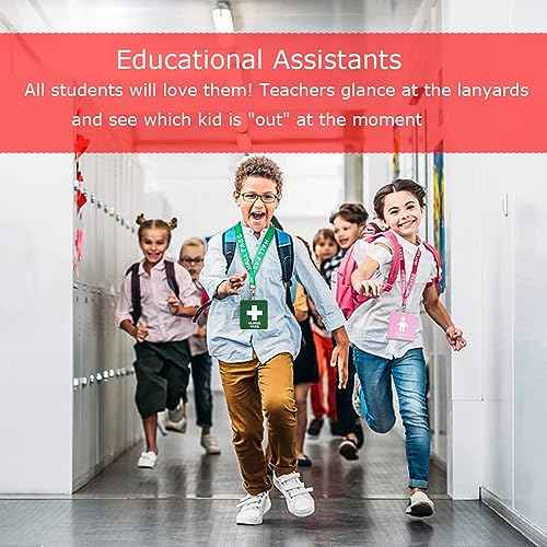 Hall Pass Lanyards with Card Holders, School Classroom Passes Lanyard Set for Teacher Parents (10 x Red)