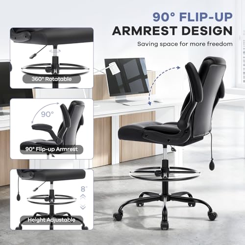 Morkprism Black Drafting Chair Tall Office Chair for Standing Desk, Height Adjustable with Inflatable Lumbar