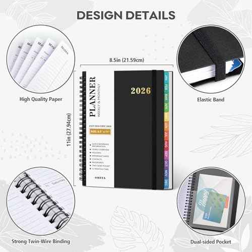 2026 Planner ? 2026 Planner Weekly and Monthly: Jan. 2026 - Dec. 2026, 8.5" x 11", 2026 Calendar Planner with Monthly Tabs, Flexible Cover, Thick Paper, Inner Pocket for School Office Supplies