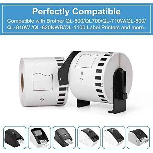 MarkDomain Paper Label Replace Brother Removable DK-4205 DK4205 Continous Label Roll for QL serise Printer QL 800 QL820nwb 2.4" x 100', Black on White, 5 Paper Rolls + 1 Frame