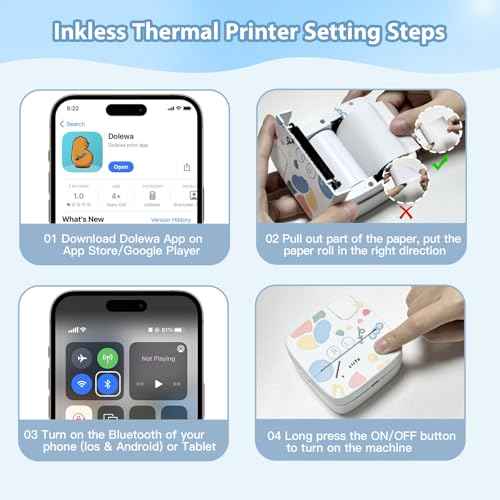Sticker Printer with 9 Rolls Thermal Paper, Little Thermal Printer Compatible with iOS & Android, Pocket Inkless Mini Sticker Maker, Label Maker Machine for Study, Journal, Memo, Notes