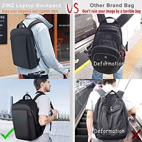 ZINMARK Slim Expandable 15 15.6 16 Inch Laptop Backpack Anti Theft Travel Business Durable Computer Bag, Multipurpose Large Capacity Daypack for Men And Women,Black