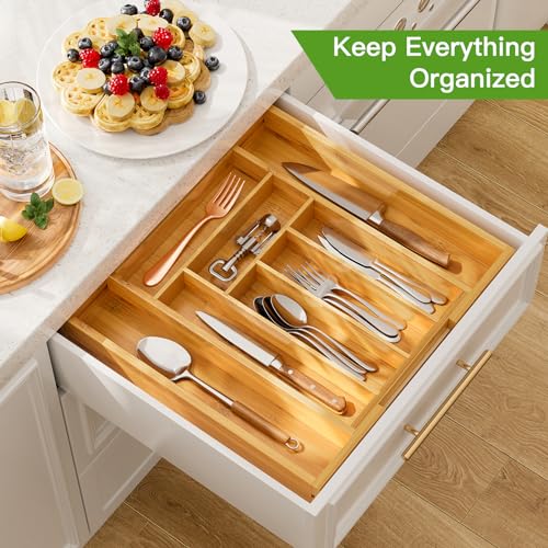 Pipishell Bamboo Expandable Silverware Drawer Organizer - Natural, Medium