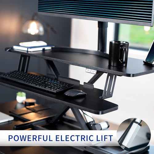 VIVO 36 inch Electric Motor Desk Converter, Height Adjustable Riser, Sit to Stand Dual Monitor and Laptop Workstation with Wide Keyboard Tray, Black, DESK-VE36B