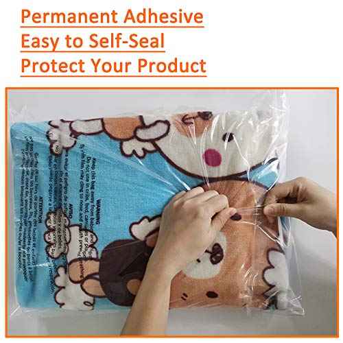 Belinlen 100 Count 18x24 Inch Self Seal Clear Poly Bags with Suffocation Warning for Packaging, Shipping & FBA with Permanent Adhesive (1.5mil)