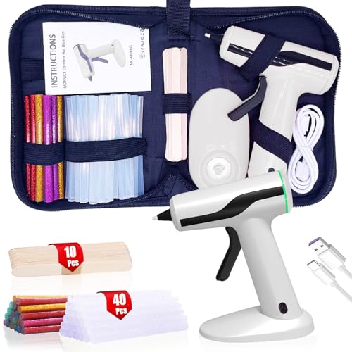 Cordless Hot Melt Glue Gun with 2.2Ah Battery - White, Auto Power-Off