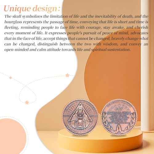 50Pcs Serenity Prayer Memento Mori Coin - Metal Skull Sobriety and Encouragement Challenge Coin - Memento Vivere Reminder Token - Stoic Reminder Accessories for Daily Stoic Practice