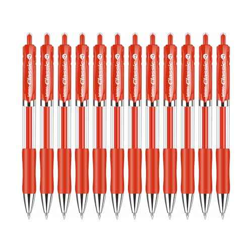 Classic Retractable Gel Roller Pens, 0.7mm Fine Point, Red Ink (Red - 12 Packs)