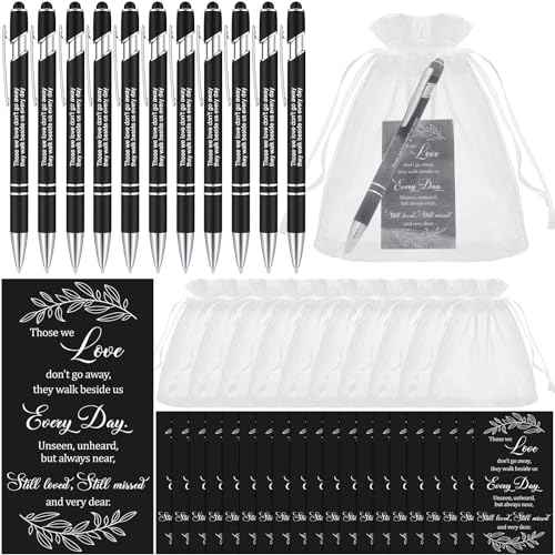 Yeaqee 150 Pcs Funeral Favor Thank You Set Funeral Favor for a Memorial Service 50 Ballpoint Pens 50 Poem Cards White Organza Bags Sympathy Condolence Bereavement Gift(Black,Elegant)