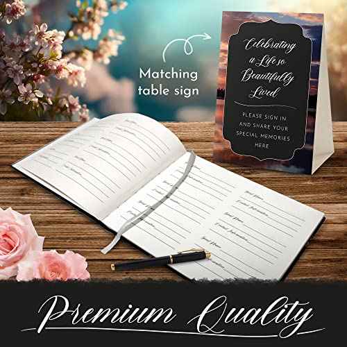 All-in-One Funeral Guest Book Set ? Elegant Memorial Guestbook, Funeral Register Book, 60 Memory Cards, Collection Box, Black Pen, Table Sign, Celebration of Life Guest Book, Memorial Keepsake