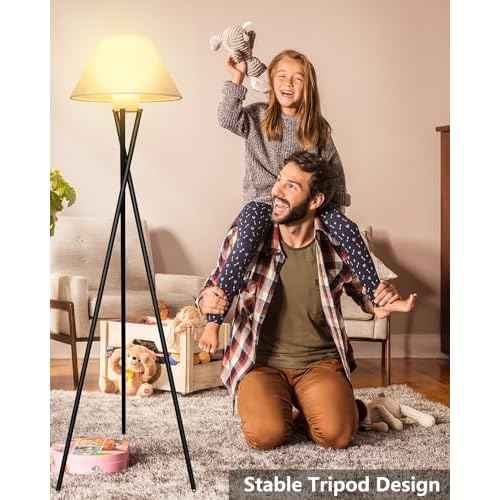 FAITHSAIL Black Tripod Floor Lamp, Dimmable Mid Century Standing Lamp with Fabric Shade, Modern Design Studying Light for Living Room, Bedroom, Study Room and Office(Bulb Included)