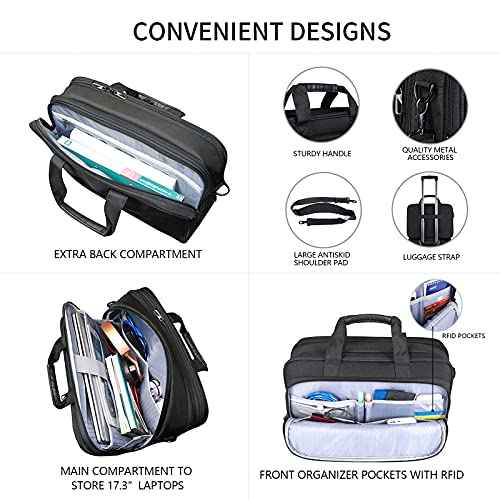 VANKEAN Laptop Briefcase for Men Women, Fits Up to 17.3 Inch Laptop Expandable Premium Laptop Shoulder Bag Water-Repellent Messenger Bag Computer Bag for Travel/Business-Black
