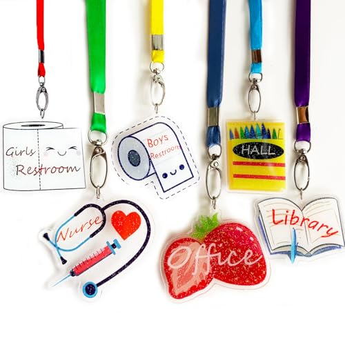 Acrylic Hall Pass First Day of School Unbreakable School Passes Set for Teachers Cute Classroom Passes for Bathroom, Library, Office and Nurse Classroom