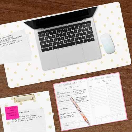 Kate Spade New York Decorative Desk Pad, Vegan Leather Keyboard and Mouse Pad for Desktop, Gold Dot with Script