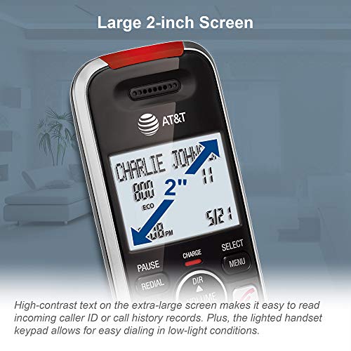 AT&T BL102-2 DECT 6.0 2-Handset Cordless Phone with Answering Machine, Call Blocking, Caller ID, Audio Assist, Intercom – Silver/Black