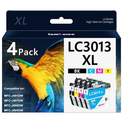 LC3013XL Ink Cartridges with High-Yield Replacement for Brother LC3013 LC3011 Work with MFC-J491DW MFC-J497DW MFC-J690DW MFC-J895DW Printers (Black, Cyan, Magenta, Yellow, 4 Pack)