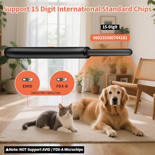 KUIIYER Pet Microchip Scanner, Rechargeable RFID EMID FDX-B (ISO 11784/11785) Micro Chip Reader with LCD Screen Display & 500 Storage Records, 15 Digit Pet Chip Scanner for Dog/Cat/Pig/Animal