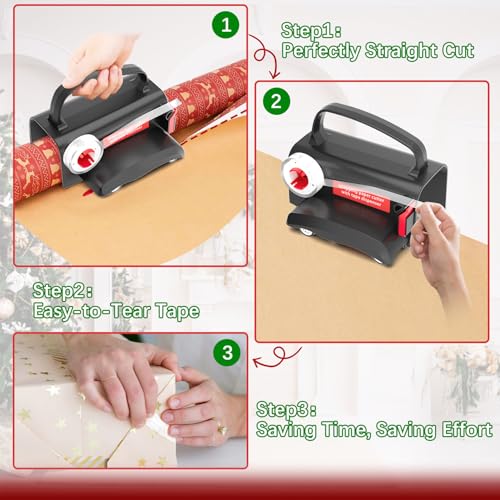 Gift Wrap Cutter & Tape Dispenser Set with Blades - Easy, Safe, Fast Christmas Gift Wrapping Tool
