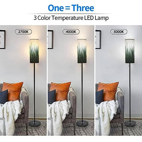 Boho Standing Lamps Forest nature landscape coniferous trees Pine Silhouette Minimalist Floor Lamp Metal Pole Lamp with Linen Lampshade for Bedroom Living Room Office Nursery Reading Foot Switch