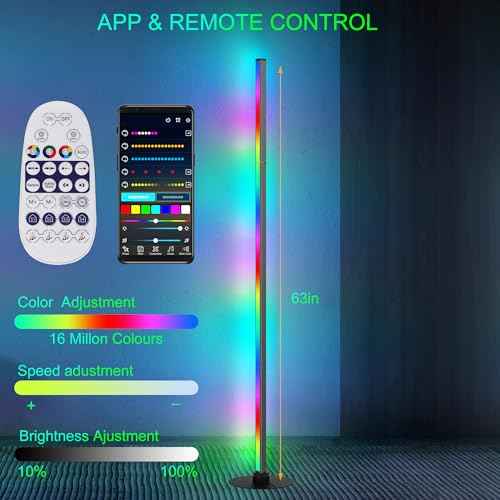 Smart RGB Corner Floor Lamp, 5.3FT Height LED Standing Lamp with APP/Remote Control, for Living Rooms, Bedrooms, and Gaming Rooms