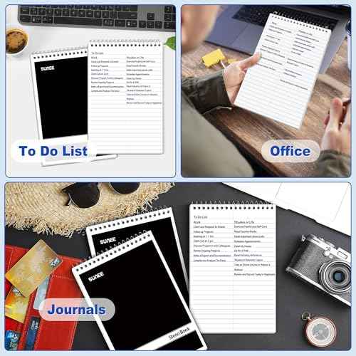 SUNEE 12 Pack Steno Pads 6x9, Gregg Rule, 60 Sheets, Spiral Notebook 6x9, White Paper, Take Notes with Top Spiral Notebook, for School, University, College, Work, Office, Black
