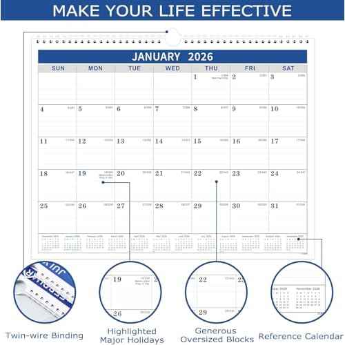 2026 Calendar - 2026 Wall Calendar from Jan. 2026 - Dec.2026, Wall Calendar 14.8'' x 11.5'', Calendar 2026 Wall with Julian Date, Thick Paper, Large Block