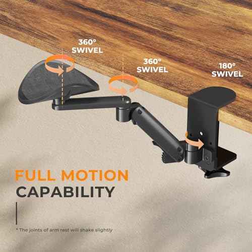JOY worker Universal Clamp-on Adjustable Arm Rest, Ergonomic 360¡Æ Rotating Elbow Rest Pad for Desk, 6-Level Height Desk Arm Support for Thicker Desktop, Left/Right Hand, Black