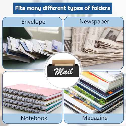 Magnetic Mail Organizer Farmhouse Rustic Mail Holder for Fridge Wood Paper Basket Letter Envelope File Storage Box with 2 Slot for Home Office Metal Cabinet Wall Desk Countertop(Black)
