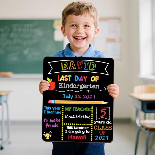 V-Opitos 10x12 Inch Double Sided Reusable School Sign with 6 Pens | Preschool & Kindergarten Photo Props