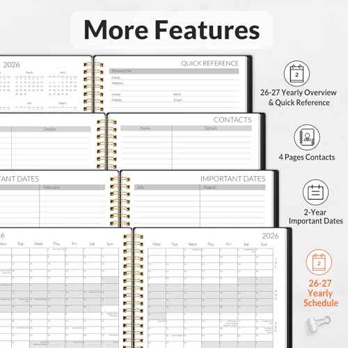 SUNEE 2026?2027 Monthly Planner ? Large 7" x 10" Organizer with Tabs, 100 GSM Paper, 24-Month Calendar, Spiral Bound, Flexible Cover for Office, School, Women, Men, Black