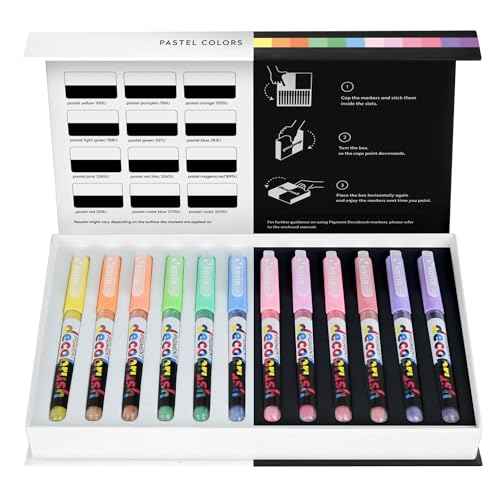 Karin Pigment Decobrush Acrylic Paint Markers, 12 Pastel Colors Collection, Brush Tip, Acrylic Markers Set, Opaque, Lightfast & Waterproof Paint Pens for Wood, Fabric, Canvas, Rock Painting and More