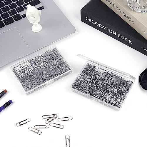 700 PCS Paper Clips, Small Paper Clips for Paperwork, 2 Boxes of 350 PCS Each, Sturdy and Upgraded Plastic Boxes Well Packed, Easy to Use in Office, School and Home