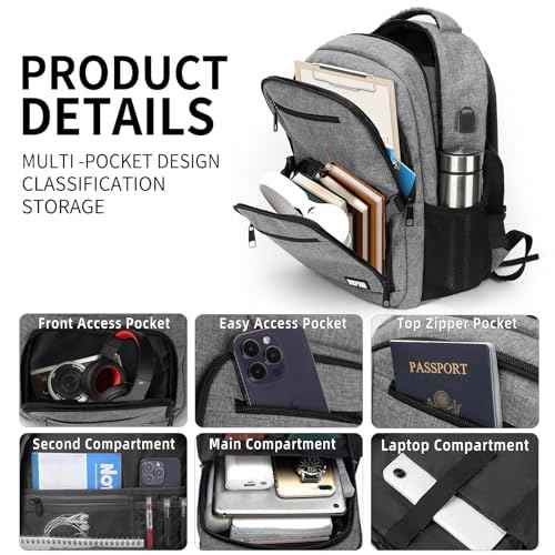 Backpack for Men Women, School Backpack for Boys Girls Teens, Work Business College Backpacks with USB Charging Port, Black Student Bookbag Fits 15.6 Inch Laptop with USB Charging Port, Gifts