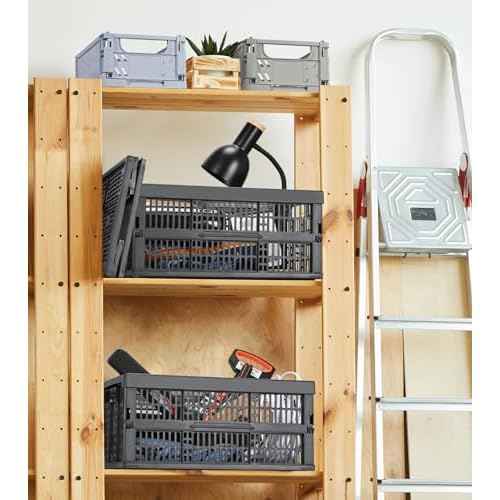 2-Pack Pastel Plastic Storage Baskets, Collapsible Crates for Organizing, Space-Saving Bins for Classroom, Kitchen, Office, Bedroom (Dark Grey, 19" x 13" x 9")