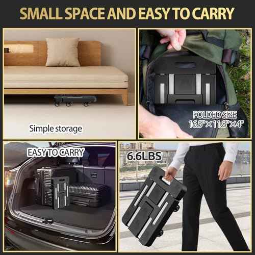 Folding Hand Truck,Foldable Dolly Cart With Wheels,500LB Heavy Duty Luggage Cart,6-wheel convenient Hand Truck,2 fixing ropes & 1 extra big storage bag Suitable for luggage,travel,moving(Black)