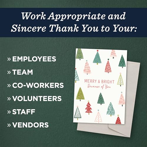 Hallmark Business Bulk 25 Pack Christmas Cards for Employees & Staff (Merry & Bright Colorful Trees), 5 x 7 Cards, Message Inside, Envelopes Included