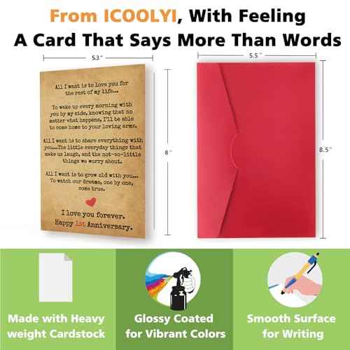 Romantic 1 Year Anniversary Card and Gift Ideas for Boyfriend, Girlfriend, Husband, Wife, Men & Women ? 1st Year ¡°Love Letter¡± Vintage Style ? Heartfelt Present for First Anniversary