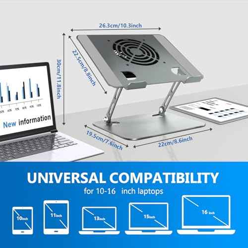 Laptop Cooling Stand with Fan and One Key Switch - Ergonomic Adjustable Height Desk Stand for All 10-16¡± Laptops & Tablets