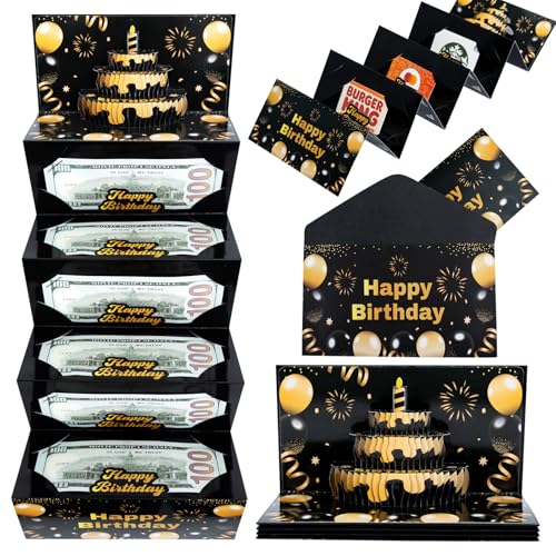 Black Gold 6 Slots 3D Birthday Cake Money Envelope for Cash Gift