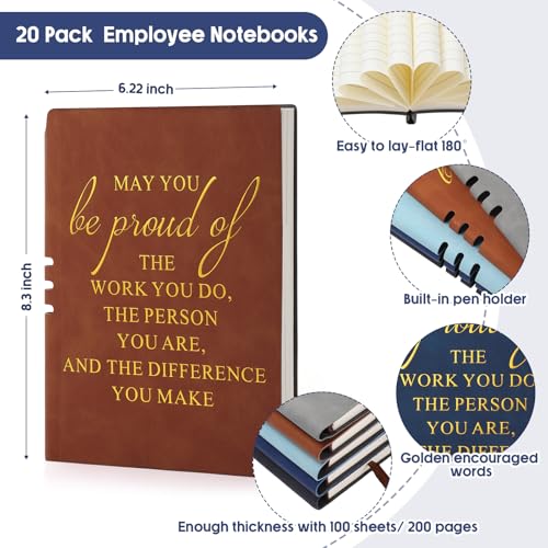 Roowest 20 Pcs Team Gifts for Employees Appreciation Inspirational A5 Leather Notebooks May You Proud of The Work Journals Thank You Notebook for Boss Christmas Nurse Vet Tech Week Volunteer(Novel)