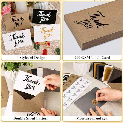 600 PCS Thank You Cards with Envelopes & Matching Stickers, Thank You Notes Bulk 4x6 Inch Minimalistic Design for Business, Baby Shower, Wedding, Small Business, Graduation, Bridal Shower, Funeral,Mixed