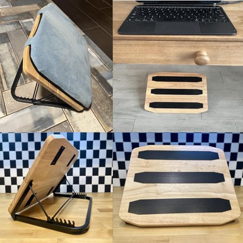 Wood Footrest Adjustable Ergonomic Foot Rest- Under Desk 7 Adjustable Angles Wood Under Desk Footrest, Foot Rest for Office Home - Natural-with Gray Silicone Cushions